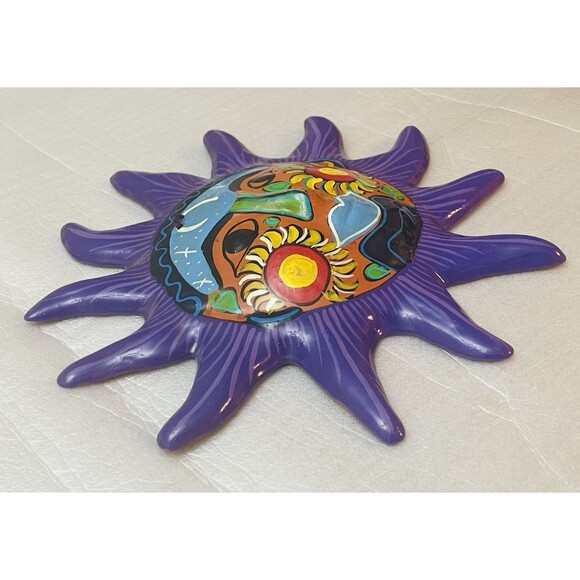 Talavera Sun Face Wall Art – 10"x10" Hand Painted Mexican Pottery Folk Art - Picture 3 of 7